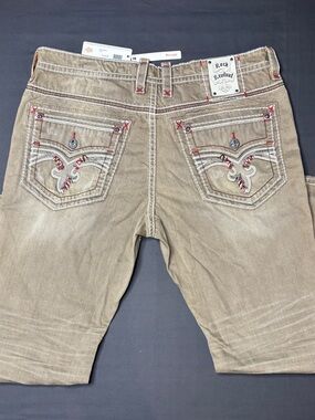Rock Revival Sand Jean with Red Contrast Stitching Straight Fit